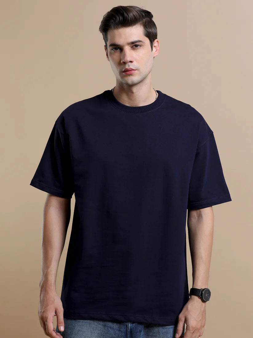 Men's 240 GSM Oversized Navy Blue T-Shirt