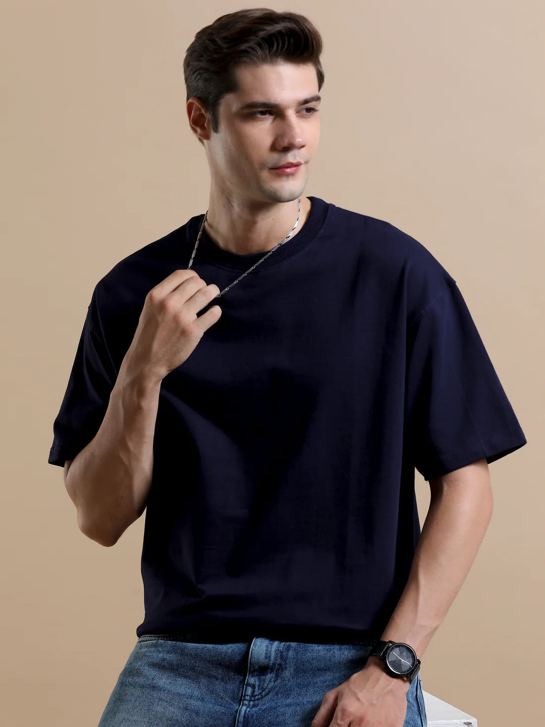 Men's 240 GSM Oversized Navy Blue T-Shirt