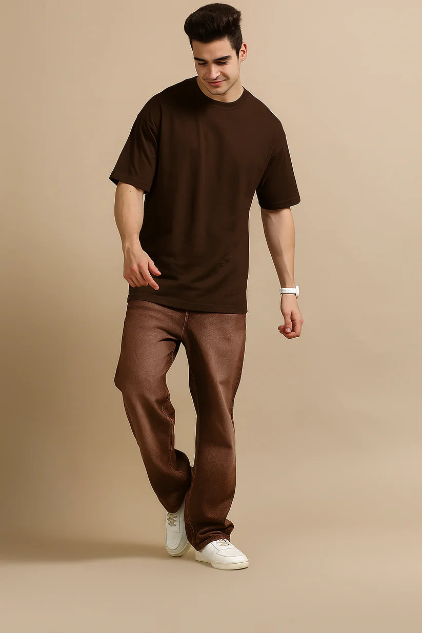 Men's 240 GSM Oversized Brown T-Shirt